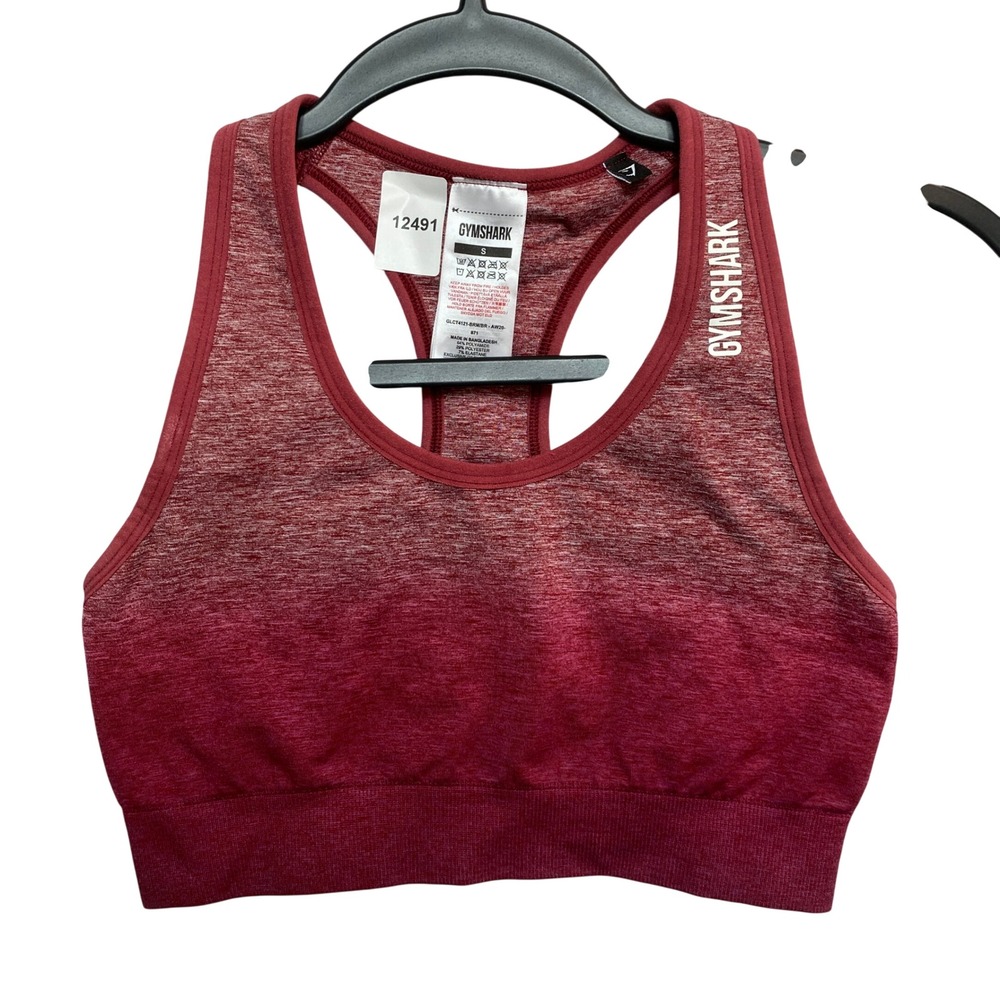 Gymshark Sports Bra Womens S Red GLCT4121-BRM/BR-AW20 Ombre Seamless Racerback